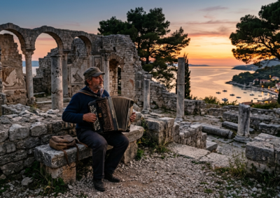Harmonikás est a Fulfinum-Mirine régészeti lelőhelyen, Omišalj